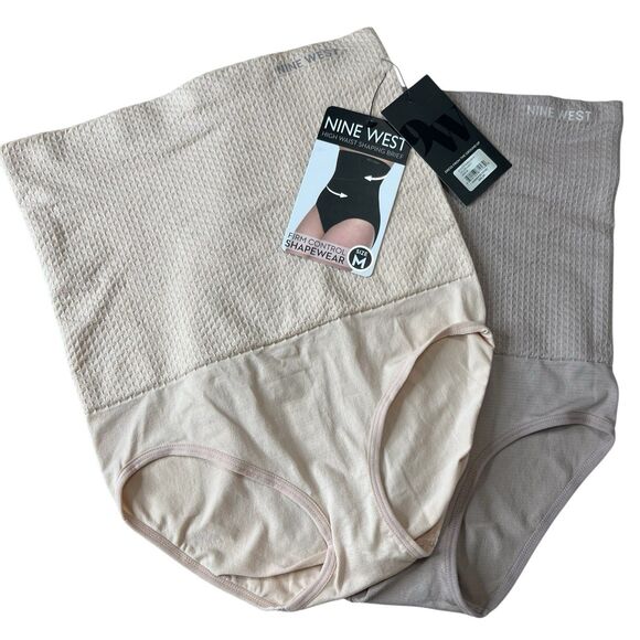 NEW 2 Pc Nine West High Waist Shaping Briefs Beige Peach Sz Medium Firm Control - Picture 1 of 8